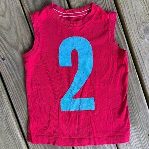 Red, size M (5-6) Lands End tank top muscle t shirt with blue number 2